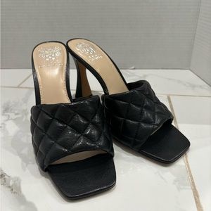 Vince Camuto Heel Mules Black Quilted Leather Sandals